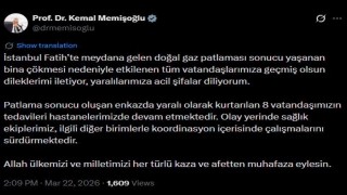 Bakan Memişoğlu: Patlama sonucu oluşan enkazda yaralı olarak kurtarılan 8 vatandaşımızın tedavileri hastanelerimizde devam etmektedir
