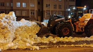 Bitliste kaldırımlardaki karlar kamyonlarla taşınıyor