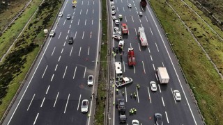 Kuzey Marmara Otoyolunda 1 polisin şehit olduğu kaza yeri havadan görüntülendi