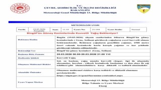Meteorolojiden  Bingöl için kuvvetli yağış uyarısı