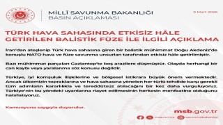 MSB: İrandan ateşlenip Türk hava sahasına giren bir balistik mühimmat etkisiz hale getirilmiştir
