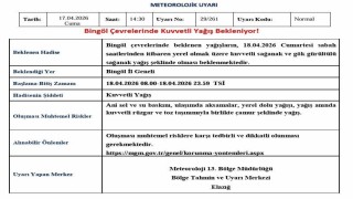 Bingöl için kuvvetli yağış uyarısı