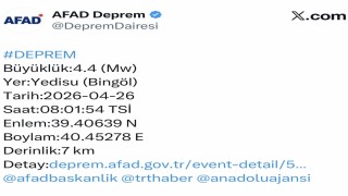 Bingölde 4.4 büyüklüğünde deprem