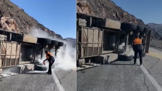 Hakkari-Van yolunda tır devrildi