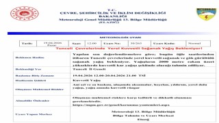 Meteorolojiden Tunceli için sağanak yağış uyarısı
