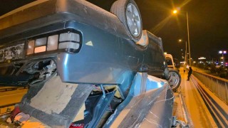Takla atan otomobilden burunları bile kanamadan çıktılar