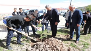 Bayburtta öğrenciler fidanları toprakla buluşturdu