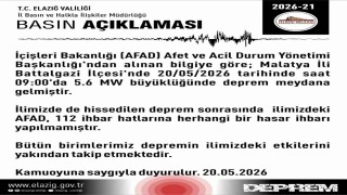 Elazığ Valiliğinden deprem açıklaması: Herhangi bir hasar ihbarı yok