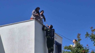 Elektrik hattı patladı, çıkan yangında 2 kişi mahsur kaldı