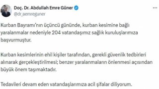 İstanbul İl Sağlık Müdürü Güner: Kurban Bayramının üçüncü gününde 204 kişi yaralandı