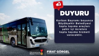 Kahramanmaraş’ta Bayramda Toplu Taşıma Ücretsiz Olacak