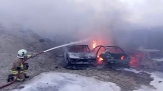 Konteyner yatakhanede başlayan yangında alevlerin sıçradığı 8 araç demir yığını haline geldi