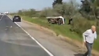 Silivride kontrolden çıkan kamyonet yan yattı