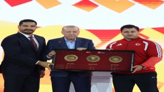 Türkiye Güreş Federasyonundan Cumhurbaşkanı Erdoğana, Türk güreşini simgeleyen tablo takdimi