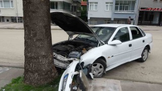 Virajı alamayan otomobil, kaldırımda ağaca çarptı