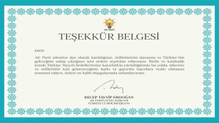 AK Partiden 11,5 milyon üyesine Cumhurbaşkanı Erdoğan imzalı teşekkür belgesi