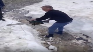 Avrupa sıcaktan kavruluyor, Giresun yaylalarında ağaç motoru ile kar kütleleri parçalanıp yayla yolları açılıyor