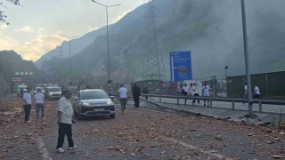 Bariyerlere çarpan kiremit yüklü tırda yangın çıktı