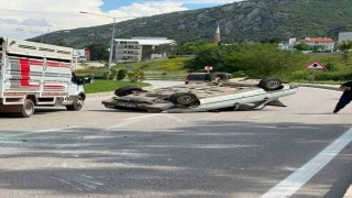 Eğirdirde takla atan otomobilin sürücüsü yaralandı