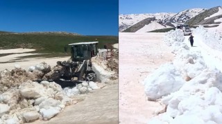 Hakkaride yaz günü 3 metreyi bulan karda yol açma çalışması