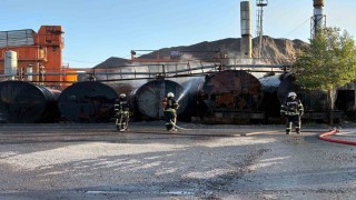 Kayseride asfalt şantiyesinde bitüm tankı alev aldı
