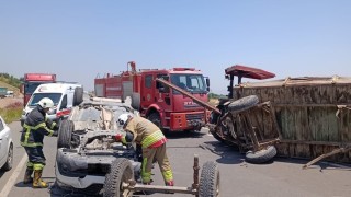 Kırıkhanda traktörle çarpışan otomobil takla attı: 2 yaralı