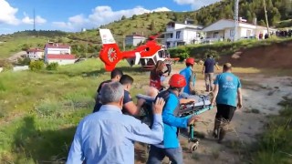 Refahiyede göğüs ağrısı geçiren hasta hava ambulansıyla hastaneye ulaştırıldı