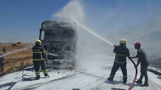 Şanlıurfada saman yüklü tırda çıkan yangın söndürüldü