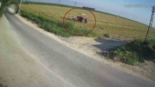 Traktörün pulluğuna takılarak ölümle burun buruna gelen çiftçinin korku dolu anları kamerada
