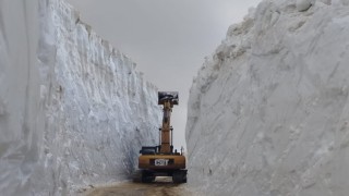 Yüksekovada yaz mevsiminde 6 metrelik kar tünellerinde çalışma