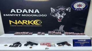 Adanada narkotik operasyonu: Esrar, sentetik hap ve silah ele geçirildi