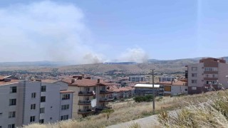 Afyonkarahisar'da otluk alanda çıkan yangına havadan ve karadan müdahale sürüyor