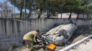 Antakyada takla atan aracın sürücüsü yaralandı