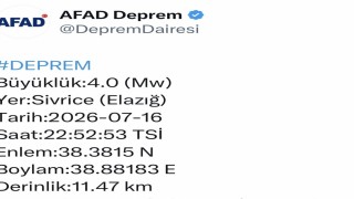 Elazığda 4.0 büyüklüğünde deprem