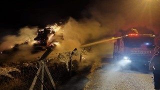 Karapınarda 10 ton saman balyası yandı