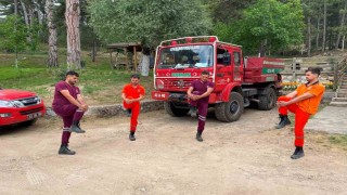 Kütahyada yangın işçilerine fiziksel hazırlık eğitimi