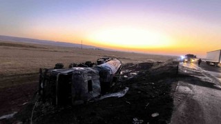 Mardinde mazot yüklü tanker yandı