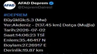 Muğla'da 5.3 büyüklüğünde deprem