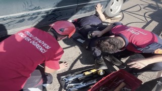 Orduda otomobilin egzoz muhafazasına sıkışan yavru kedi kurtarıldı
