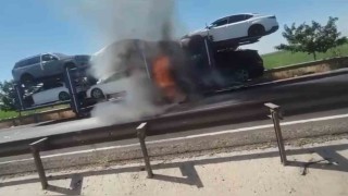 Otomobil yüklü tır alev alarak patladı