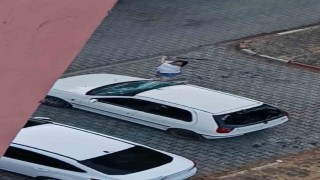 Park halindeki otomobilin camlarını kıran kadın kamerada