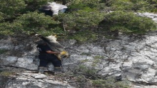 Uçurumda mahsur kalan keçiyi itfaiye kurtardı