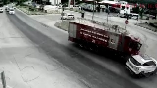 Amasyada yangına giden itfaiye aracı otomobile çarptı