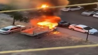 Diyarbakırda park halindeki kamyonet alevlere teslim oldu