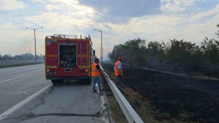 Havsada anız yangını otobanı dumana bürüdü