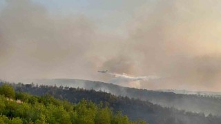 Kuladaki orman yangınına havadan ve karadan müdahale sürüyor