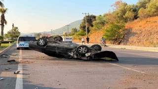 Takla atan otomobil palmiye ağacına çarptı: 1 yaralı