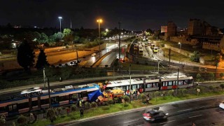 Zeytinburnunda iki tramvayın çarpıştığı kaza yeri havadan görüntülendi