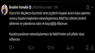 Bakan Yumaklı Düzcedeki kaza sonrası başsağlığı mesajı yayınladı