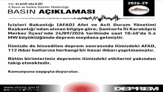 Elazığ Valiliği: "Herhangi bir hasar ihbarı yapılmamıştır"